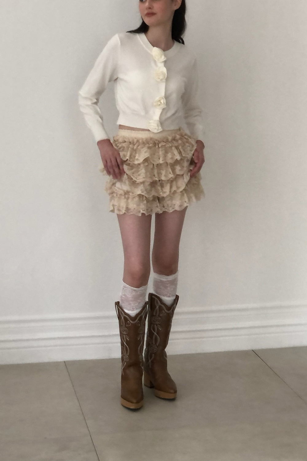 Rose embroidery western boots