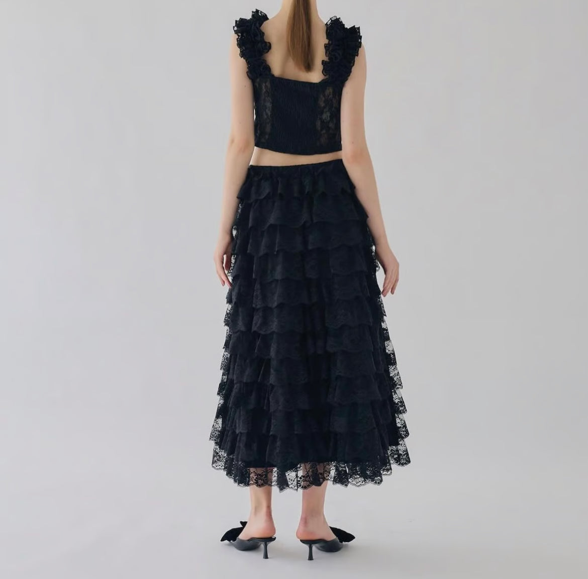 girly lace frill long skirt