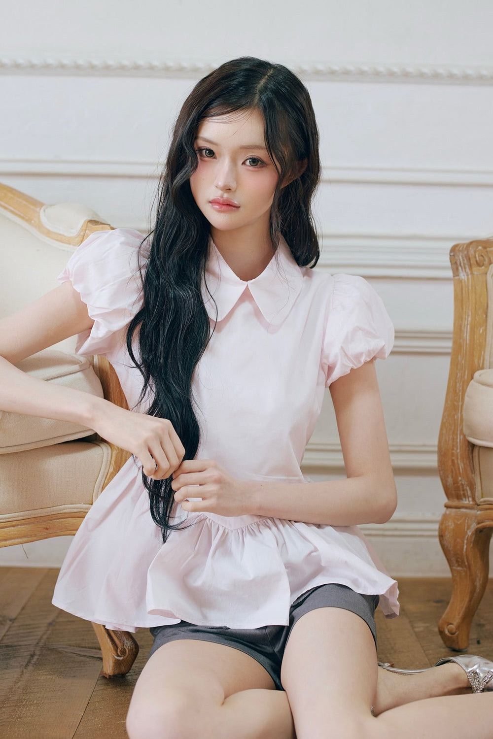 Petal sleeve peplum shirts