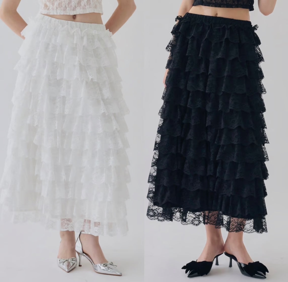 girly lace frill long skirt