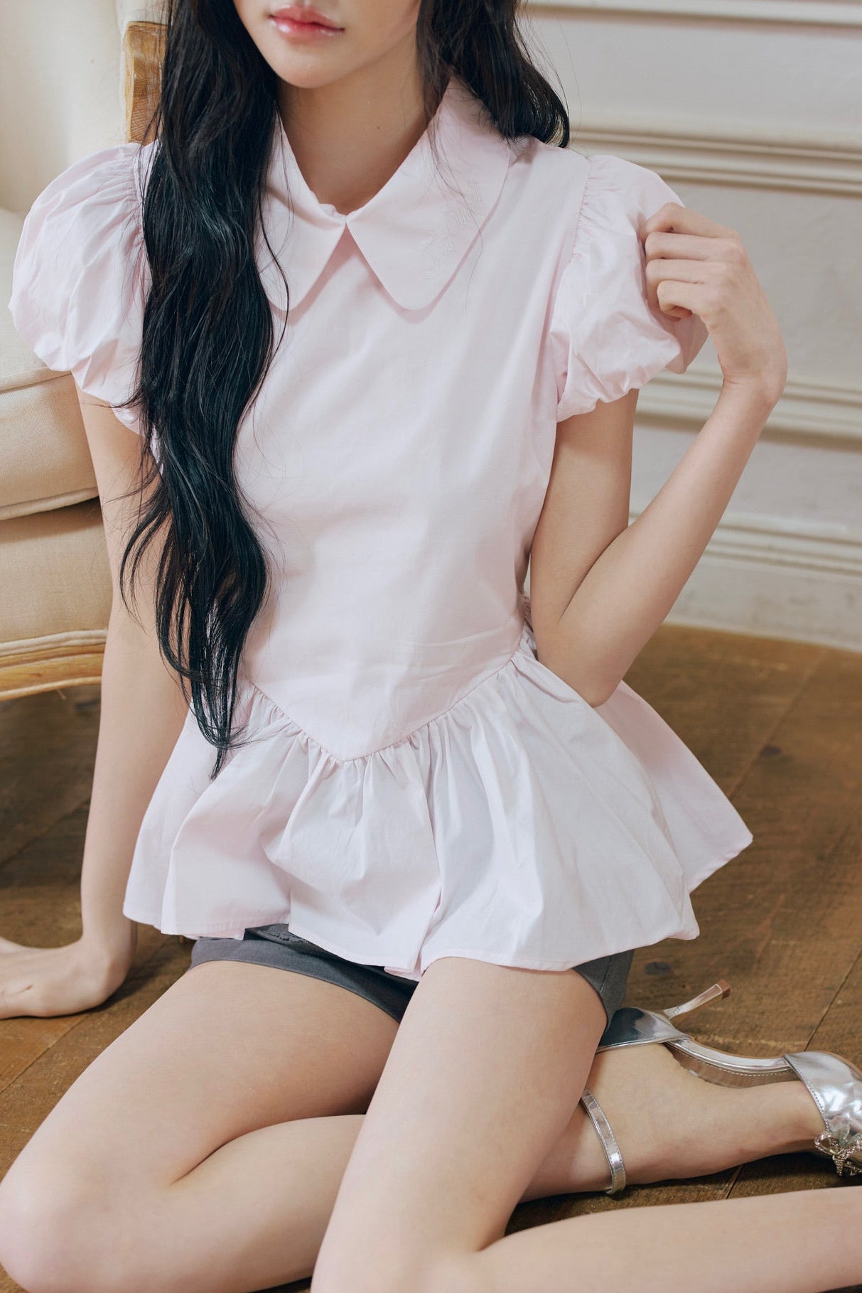 Petal sleeve peplum shirts