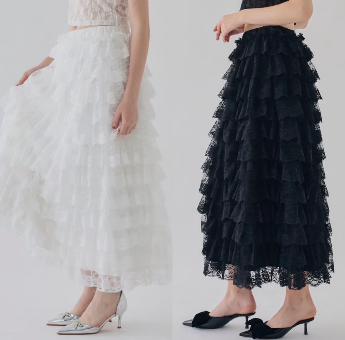 girly lace frill long skirt