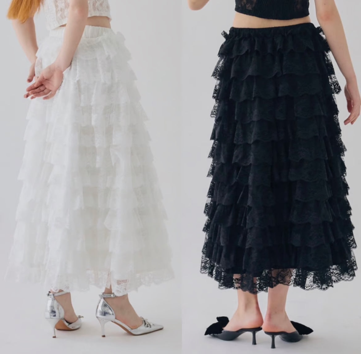 girly lace frill long skirt