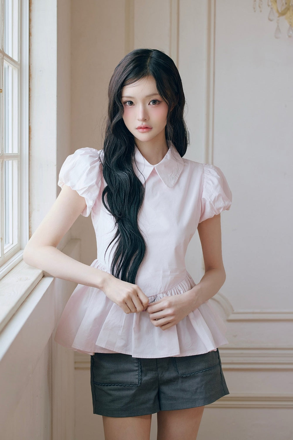 Petal sleeve peplum shirts