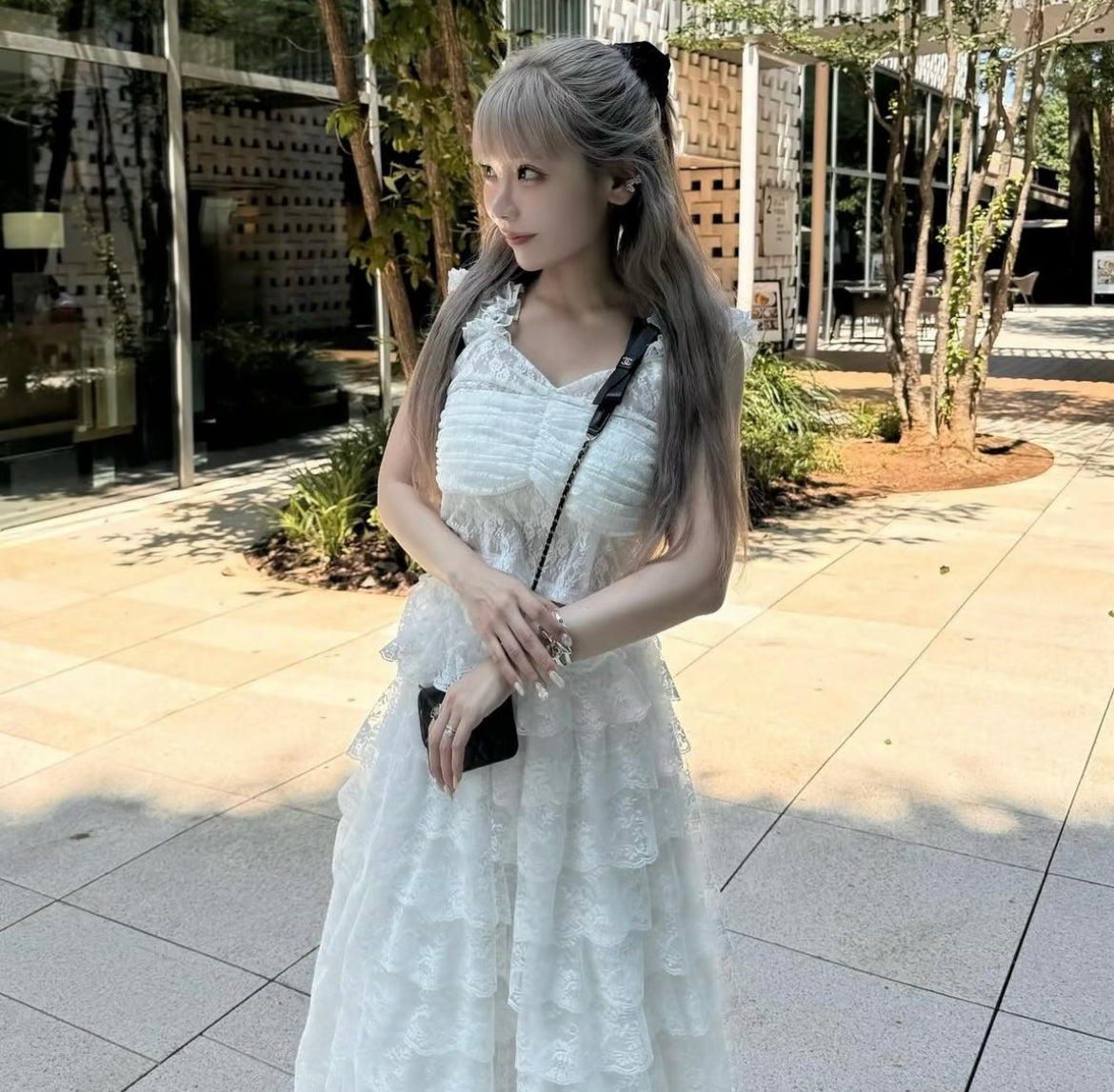 girly lace frill long skirt