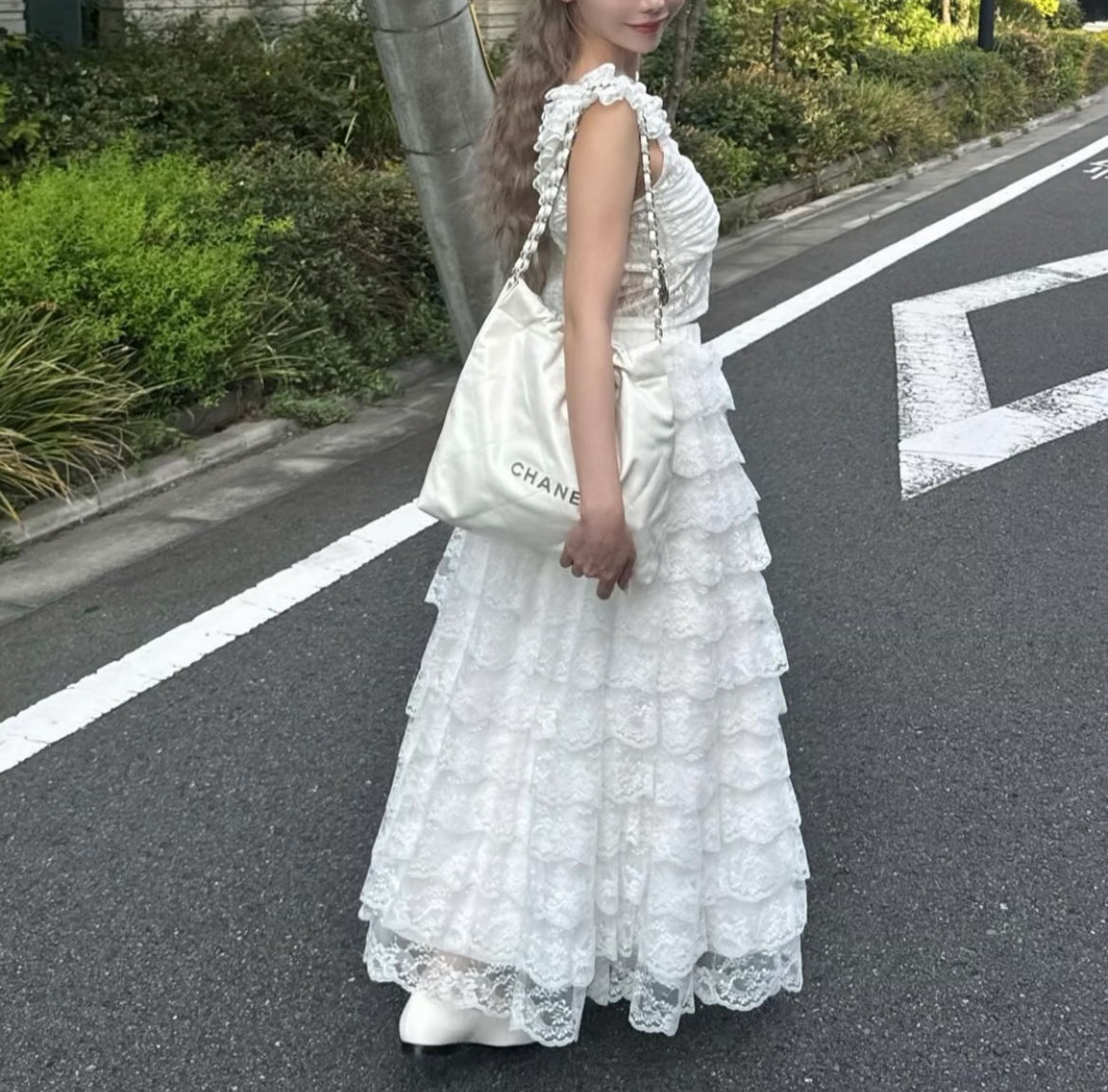 girly lace frill long skirt