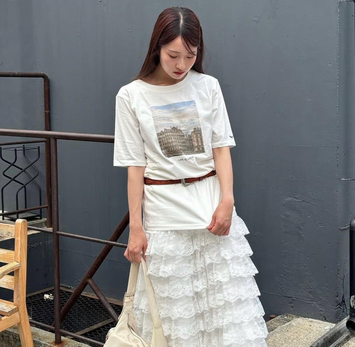 girly lace frill long skirt