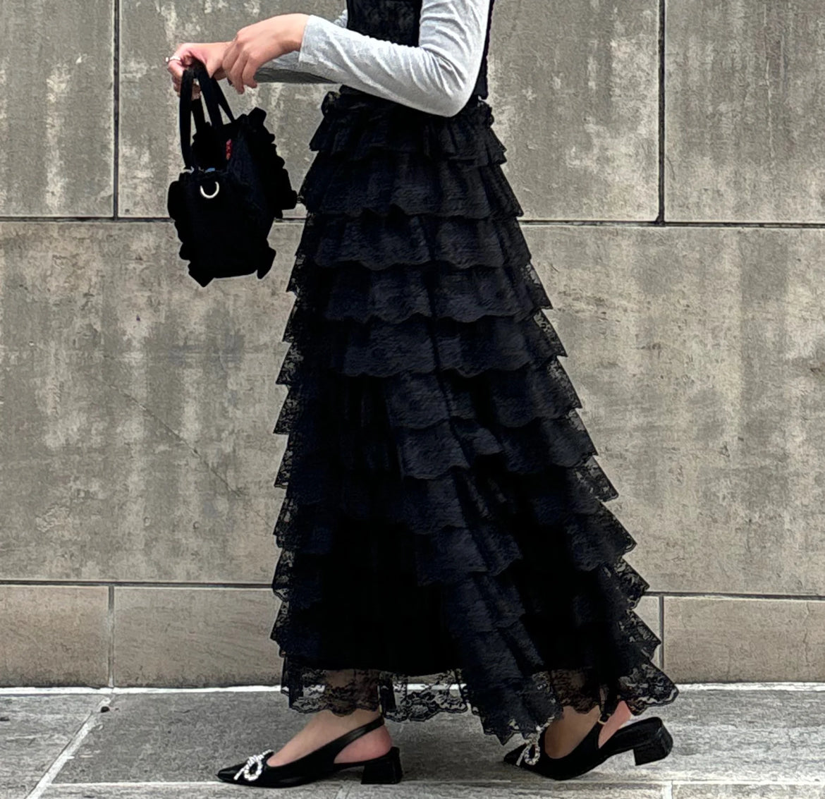 girly lace frill long skirt