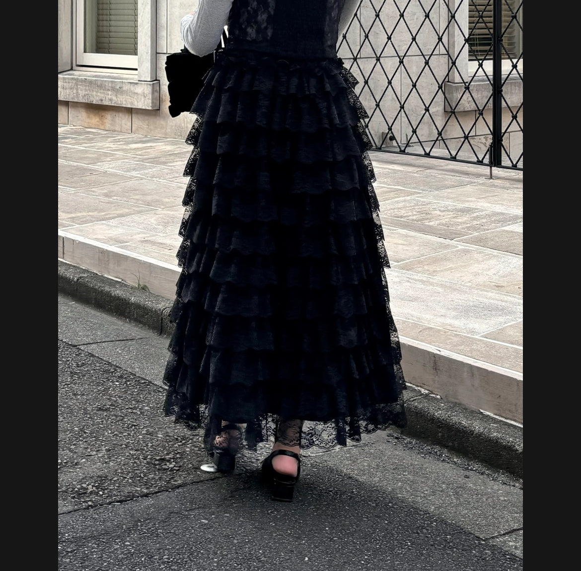 girly lace frill long skirt