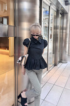 Petal sleeve peplum shirts