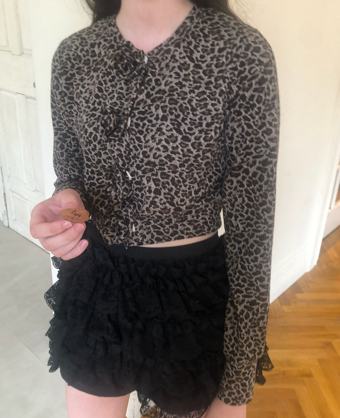 Leopard Rose flower motif knit cardigan