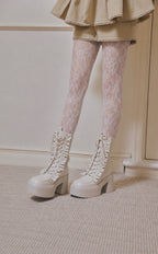 Frill lace up middle boots