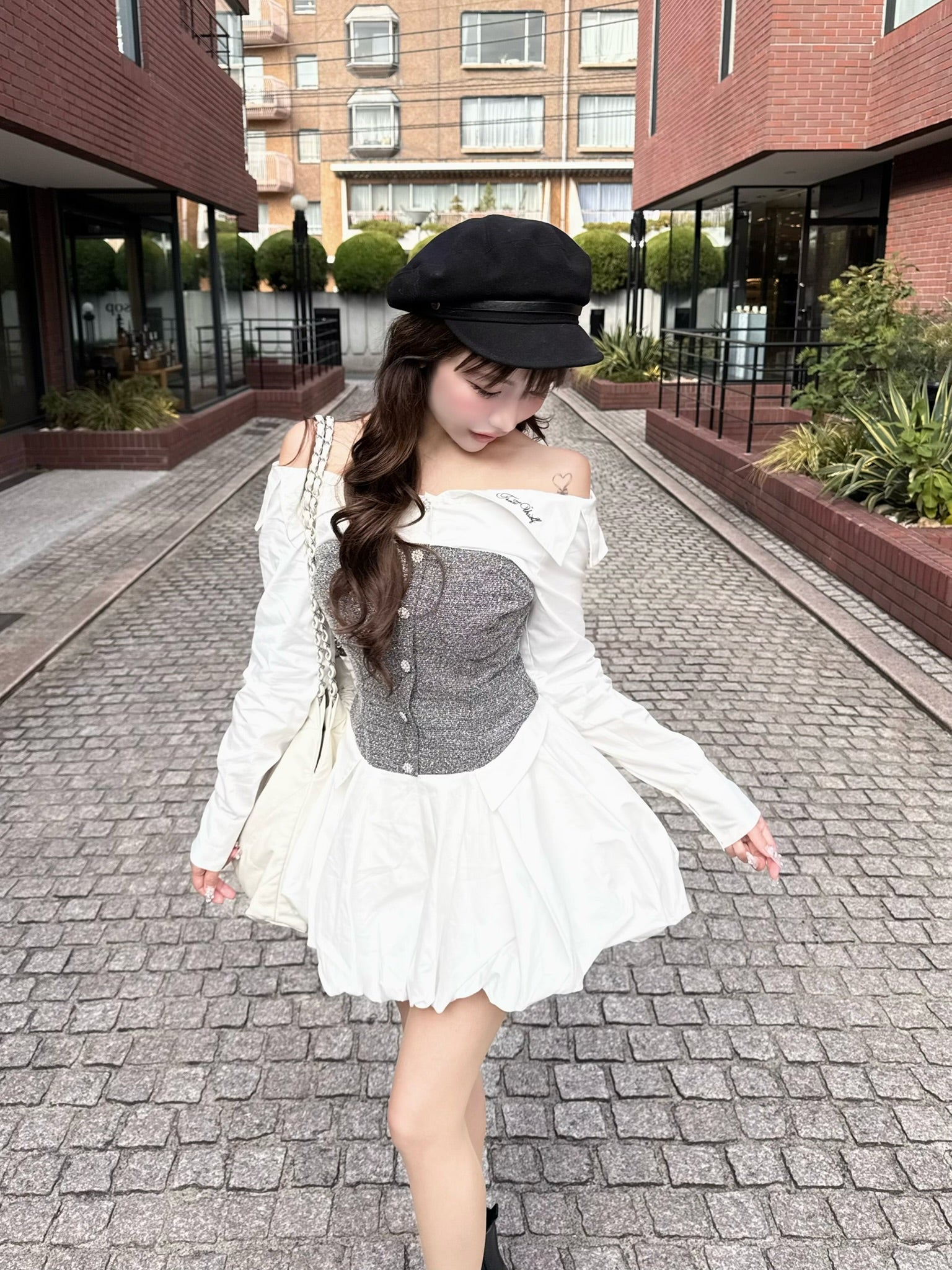 【予約販売2月中旬〜下旬】Elise Tweed Shirt one-piece