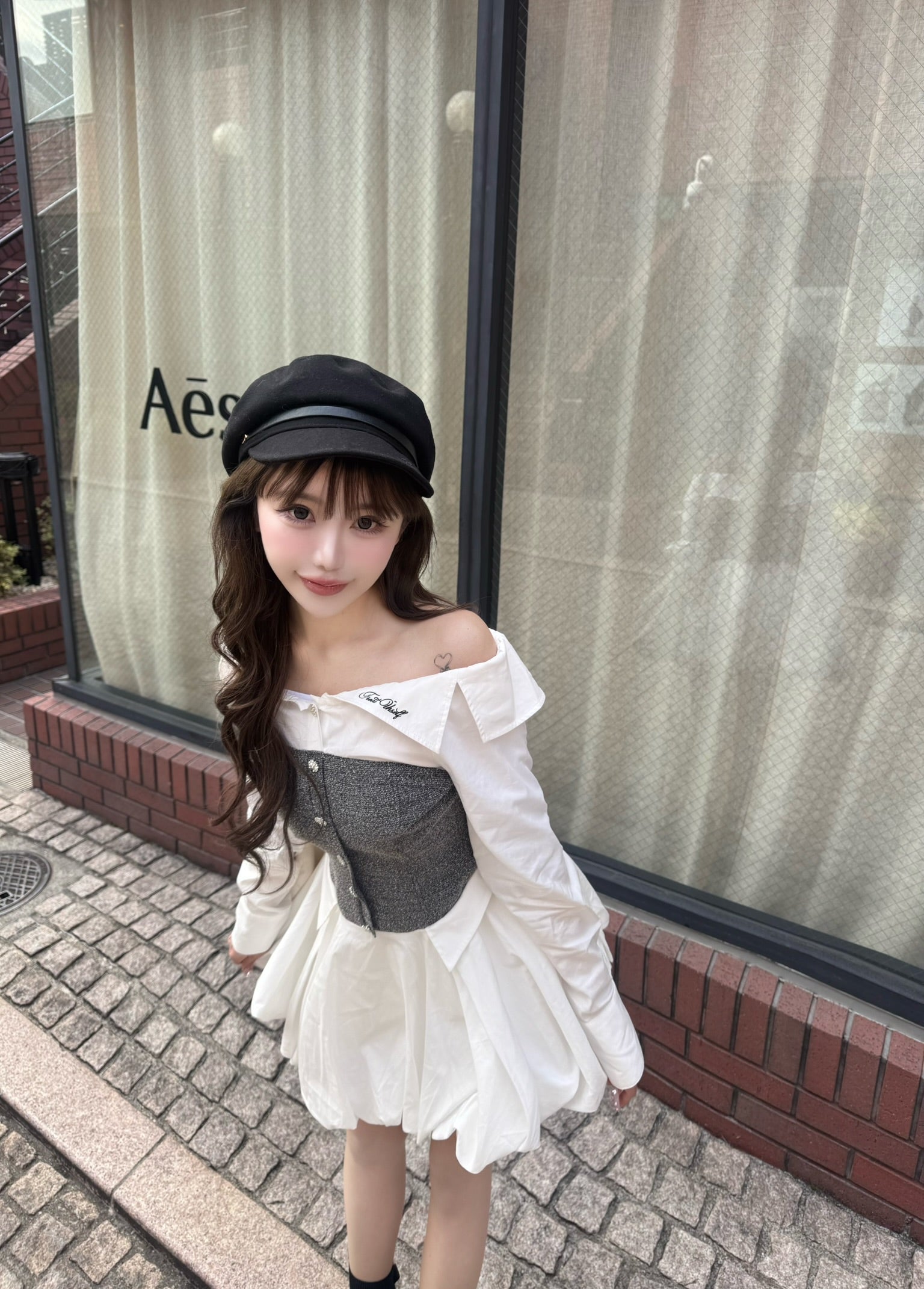 【予約販売2月中旬〜下旬】Elise Tweed Shirt one-piece