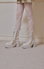 Frill lace up middle boots