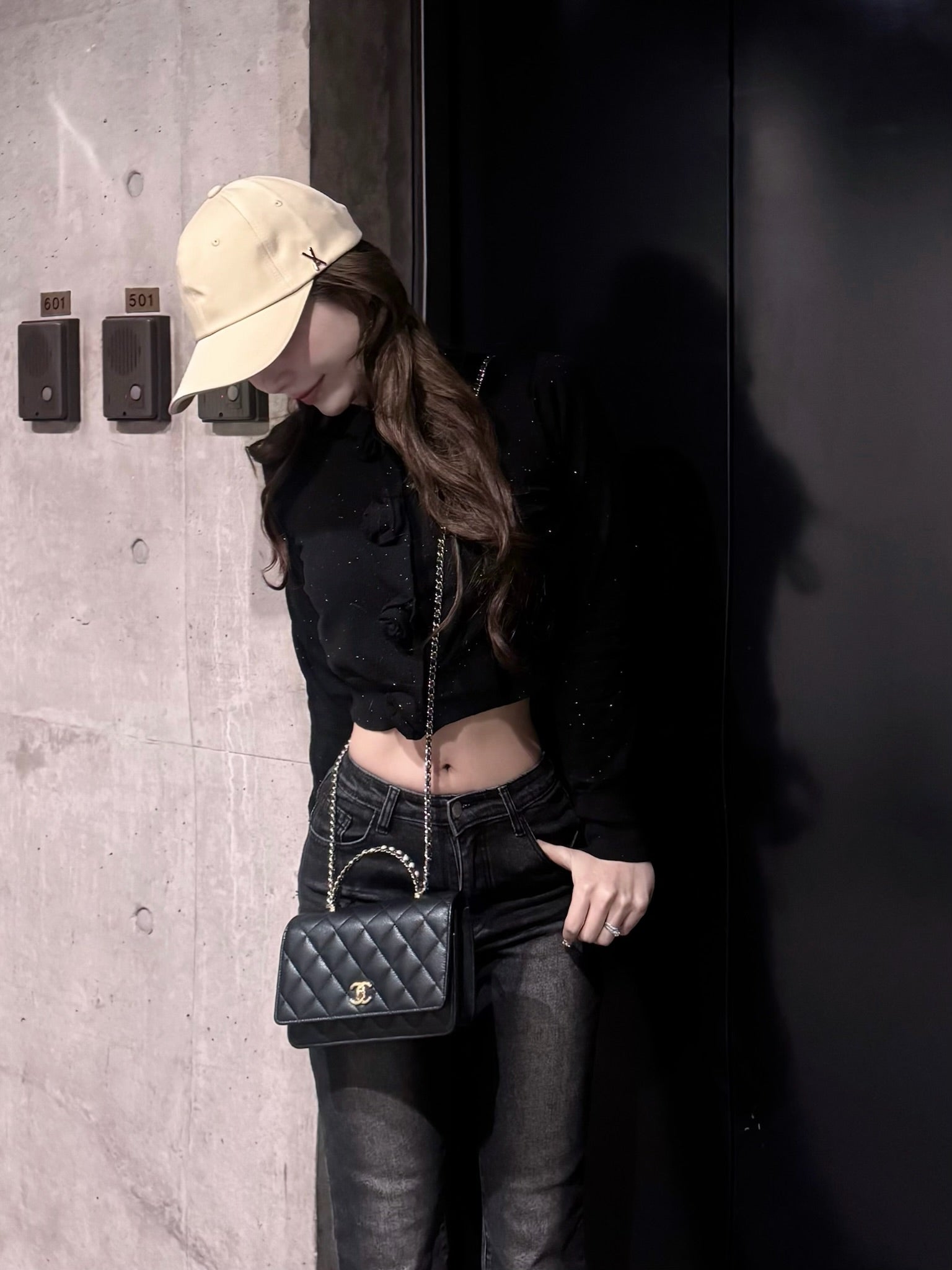 rose motif lame knit cardigan