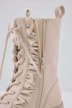 Frill lace up middle boots