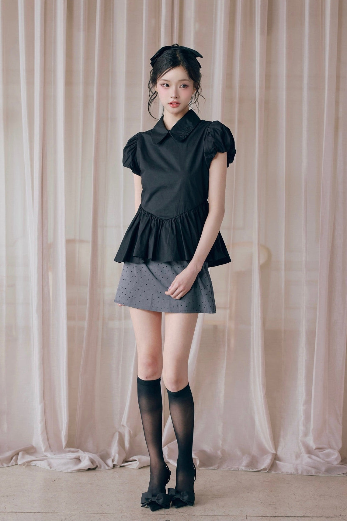 Petal sleeve peplum shirts