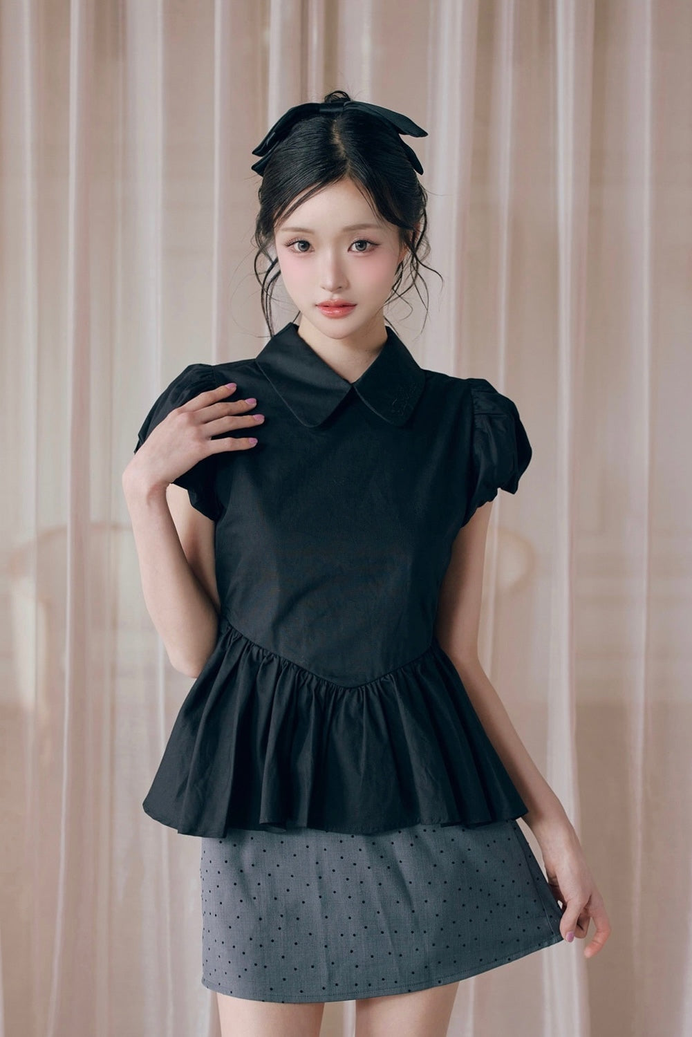 Petal sleeve peplum shirts