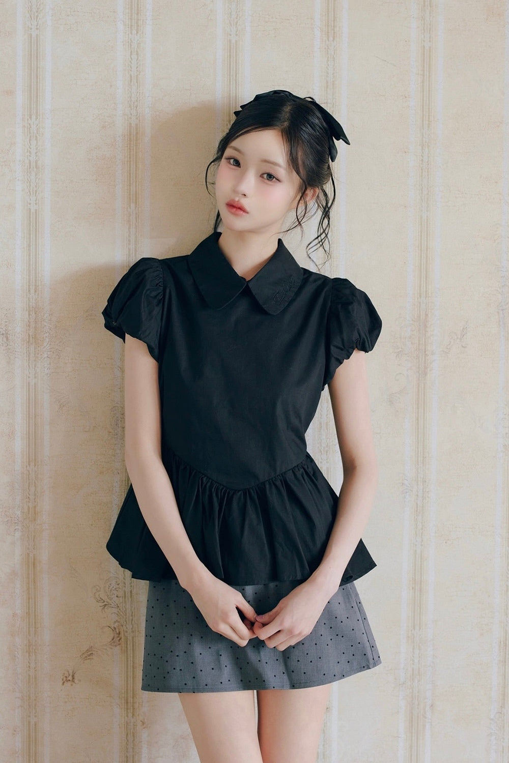 Petal sleeve peplum shirts