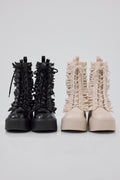Frill lace up middle boots