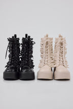 Frill lace up middle boots