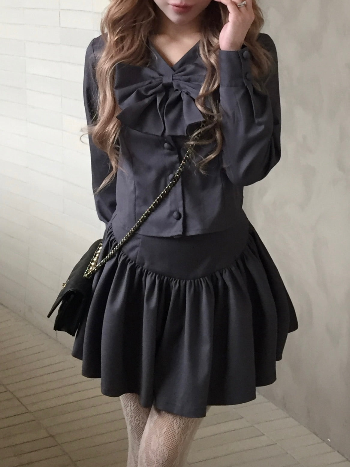 Gather flare mini skirt