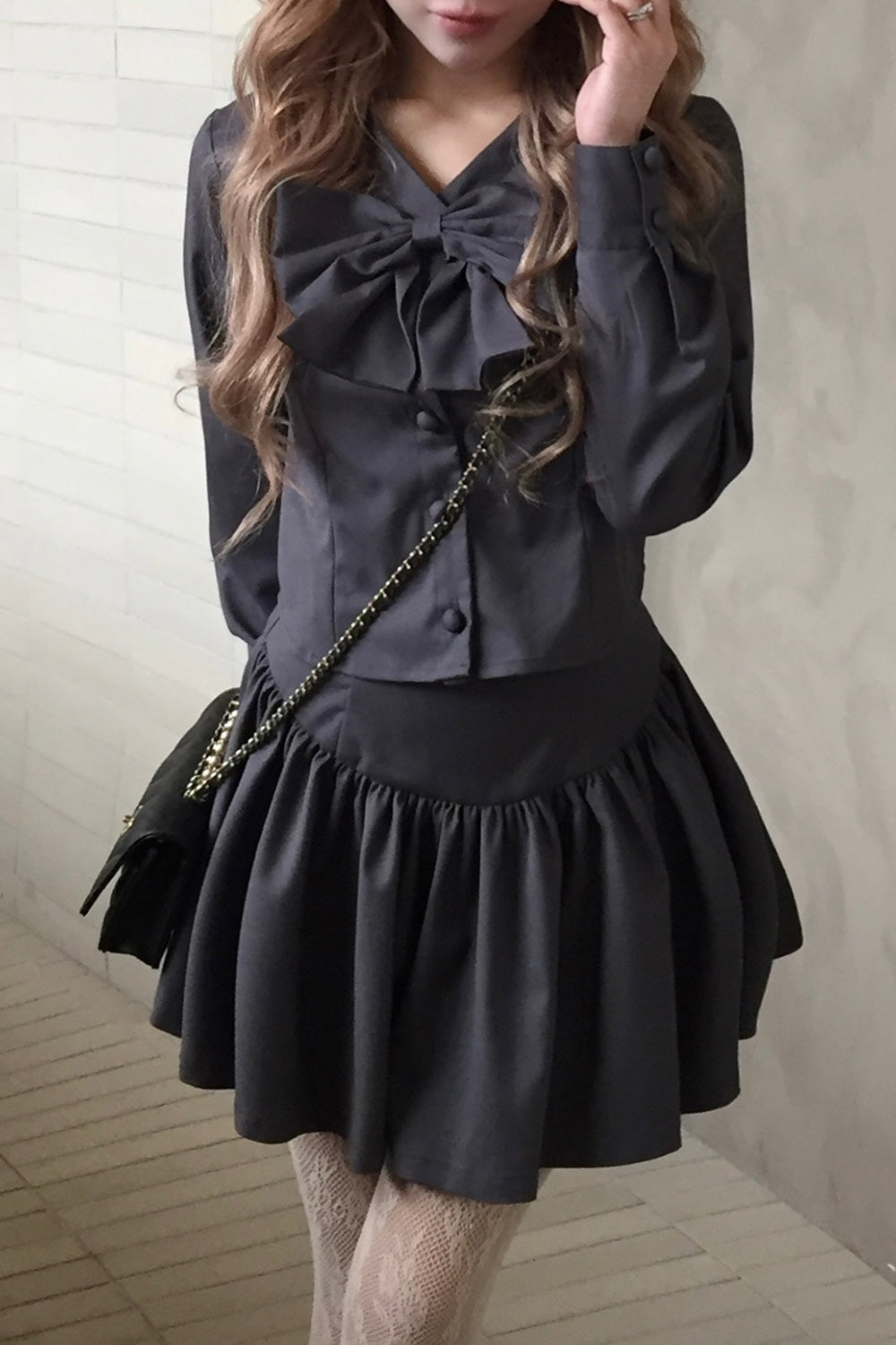 Gather flare mini skirt