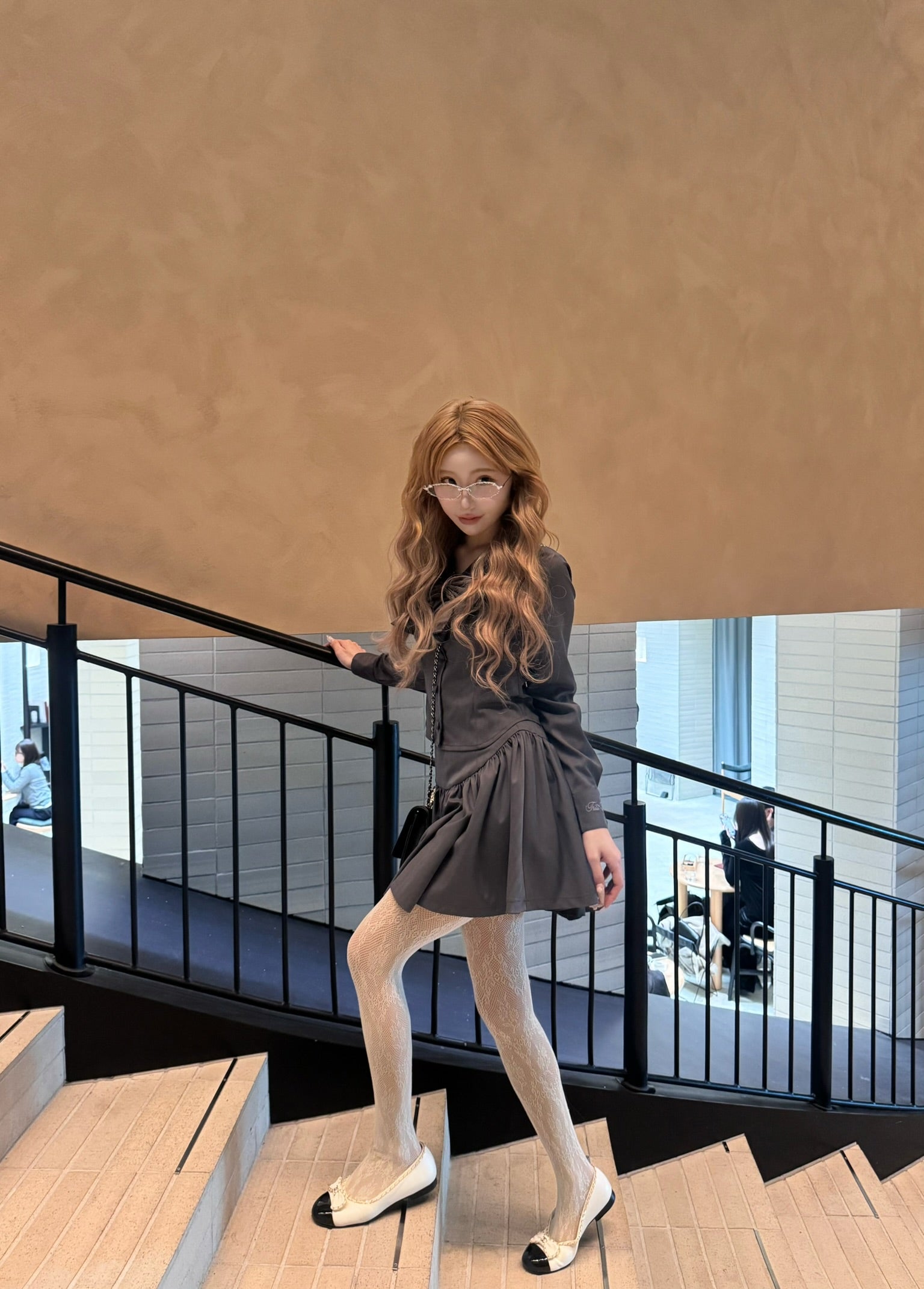 Gather flare mini skirt