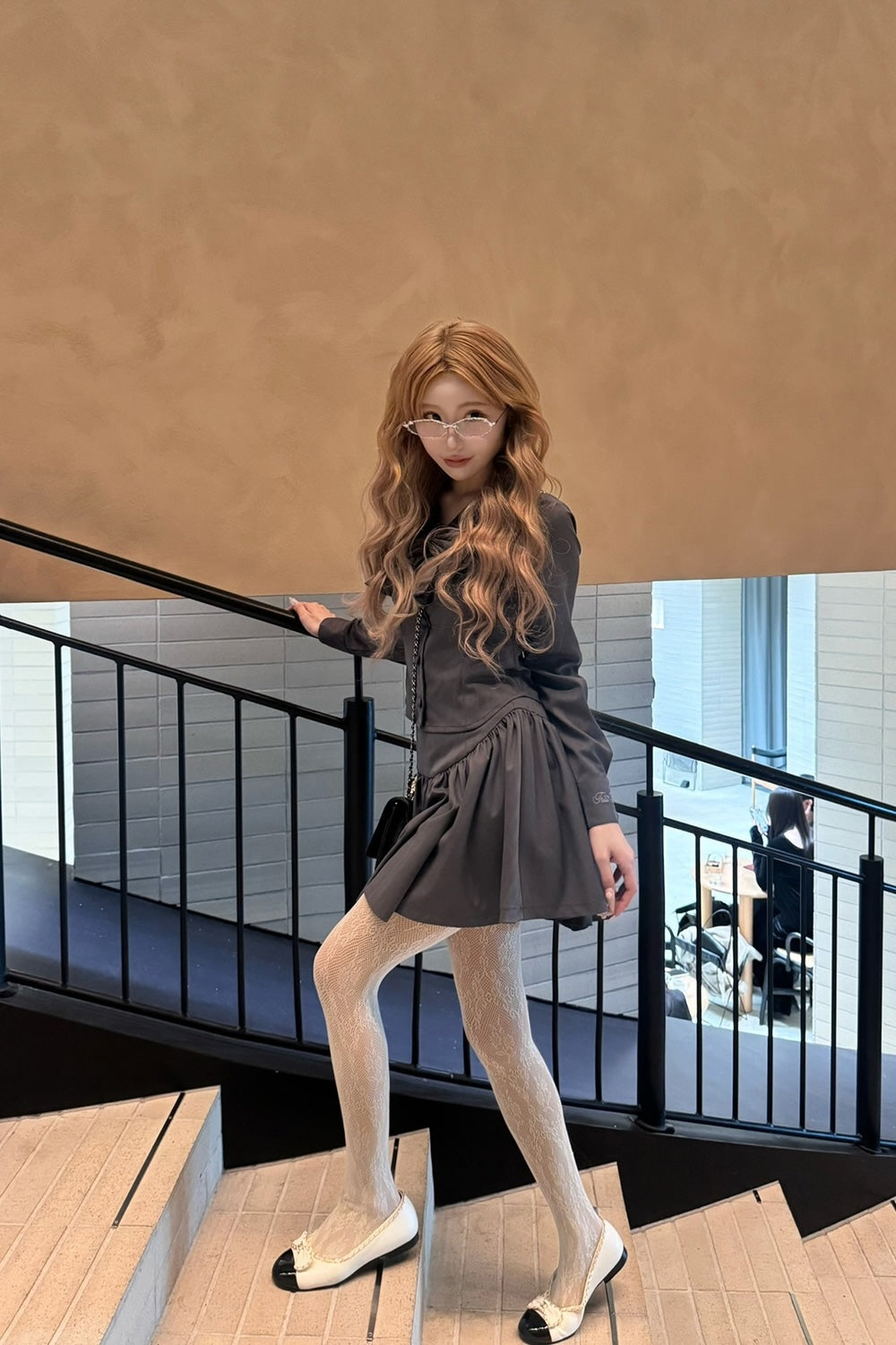 Gather flare mini skirt