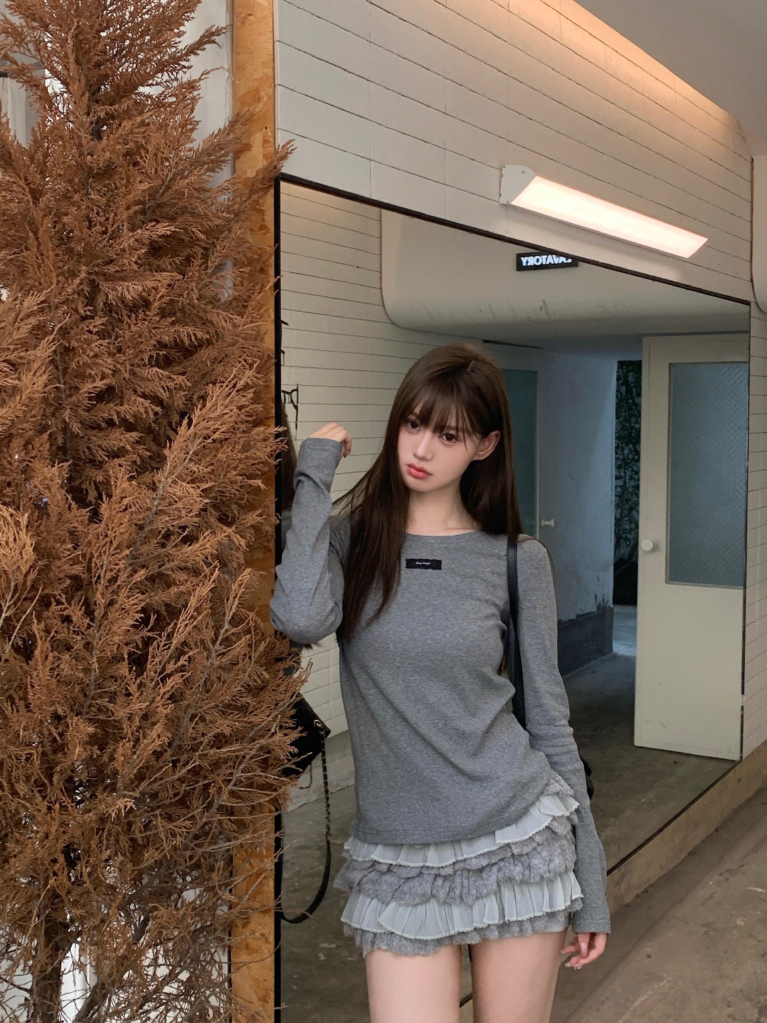lace tag long sleeve T-shirts