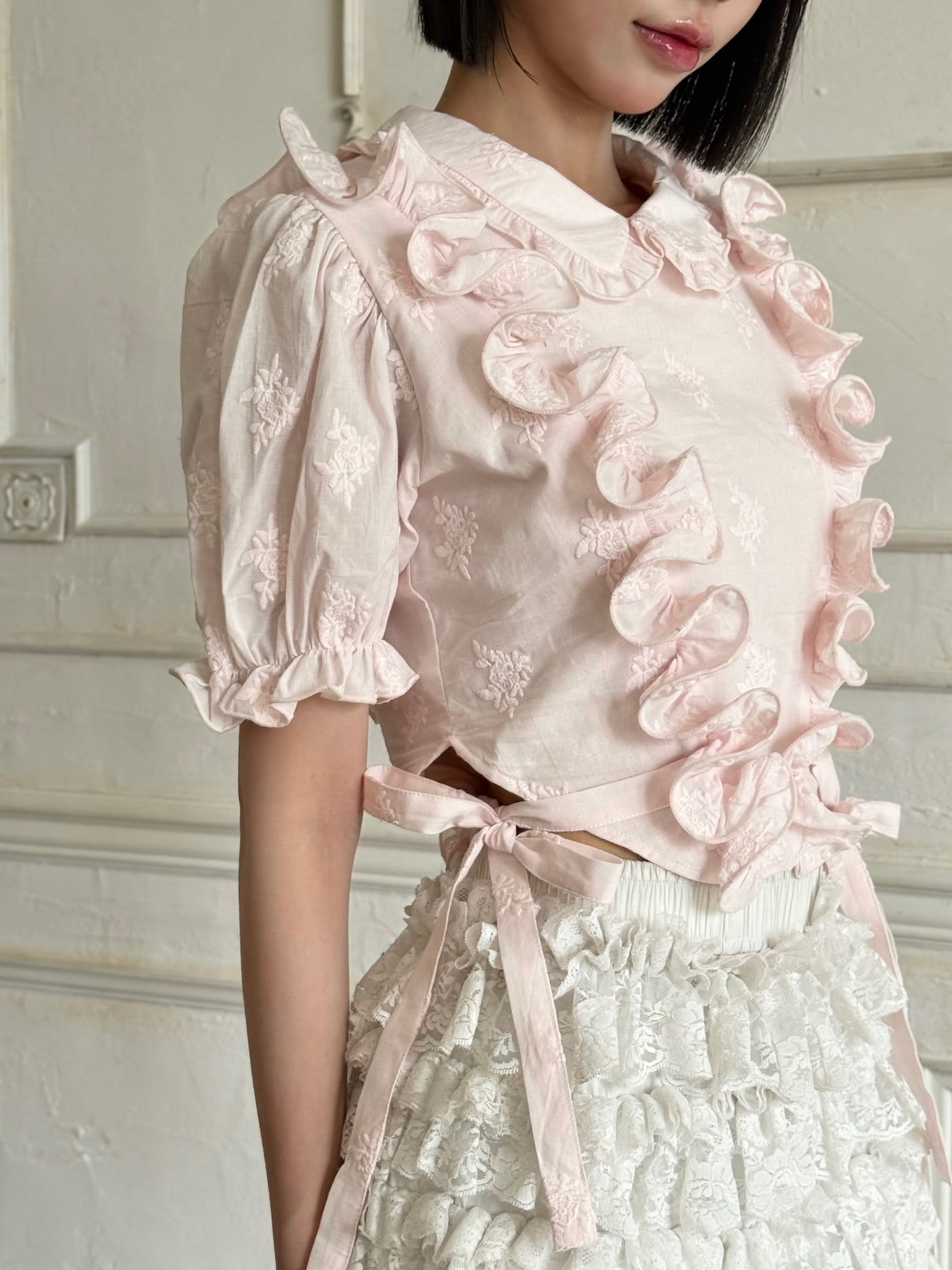 【予約販売】Peony ribbon frill blouse