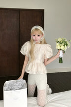 Butterfly jacquard peplum tops