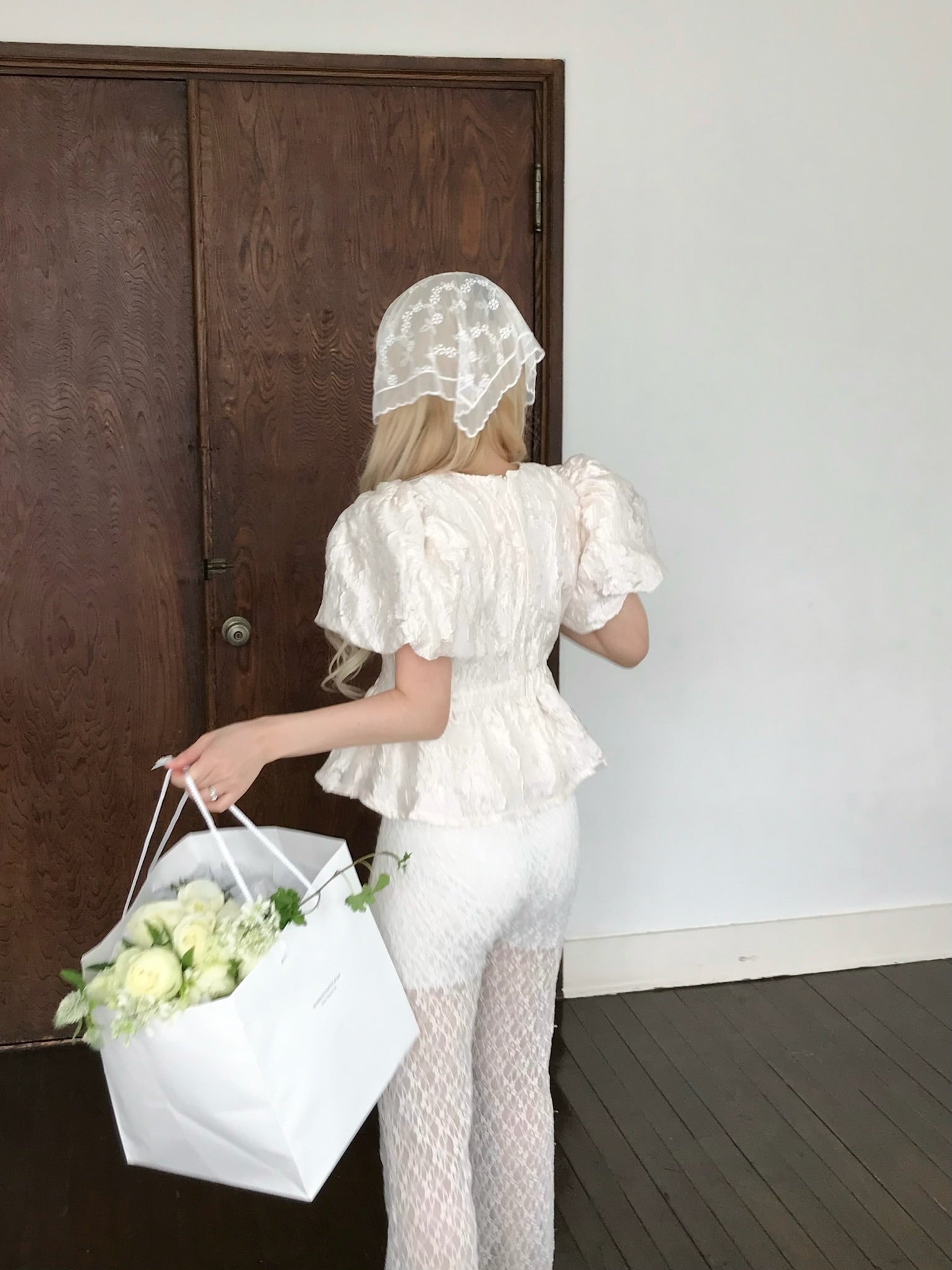 Butterfly jacquard peplum tops