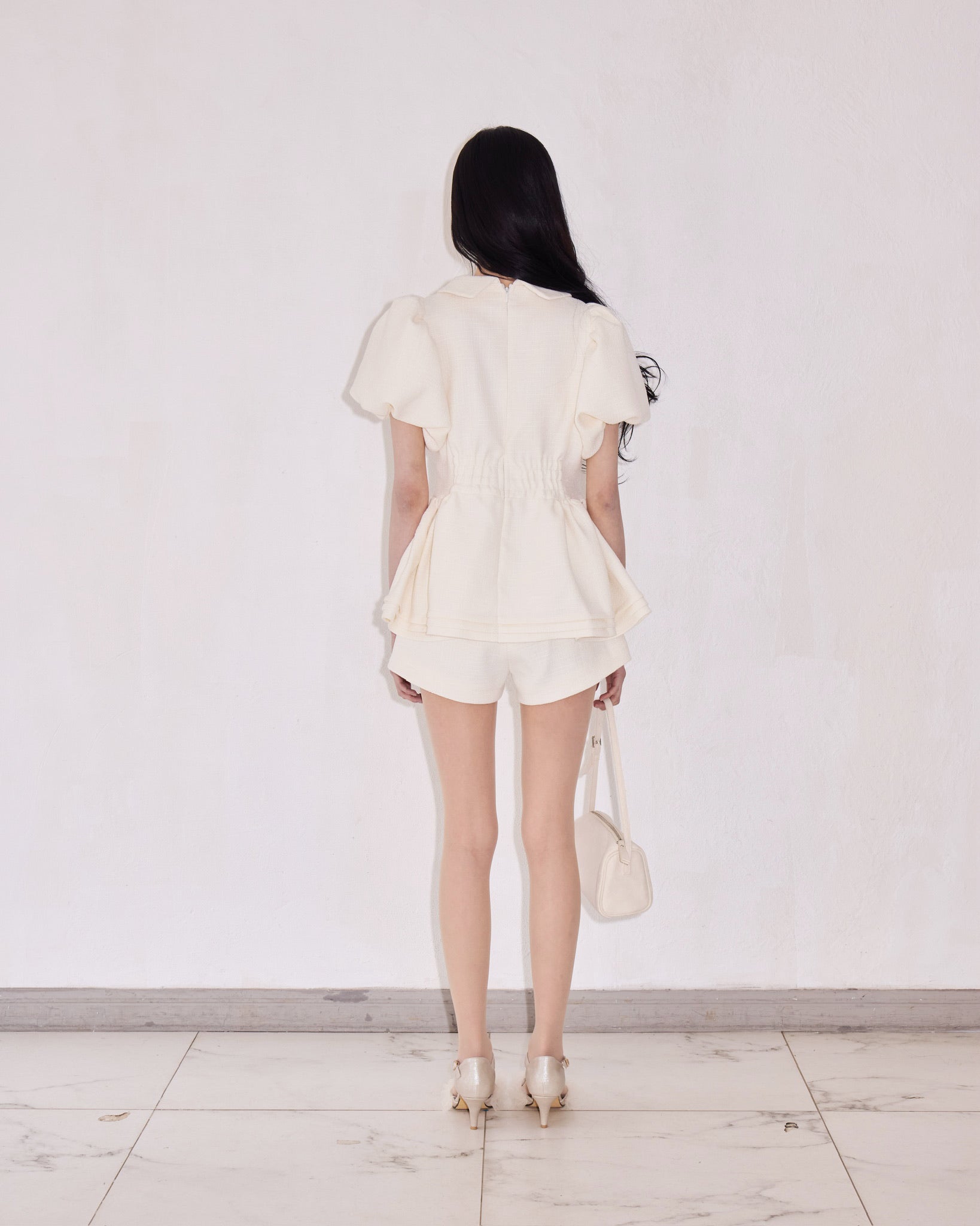 Daisy puff sleeve tweed tops