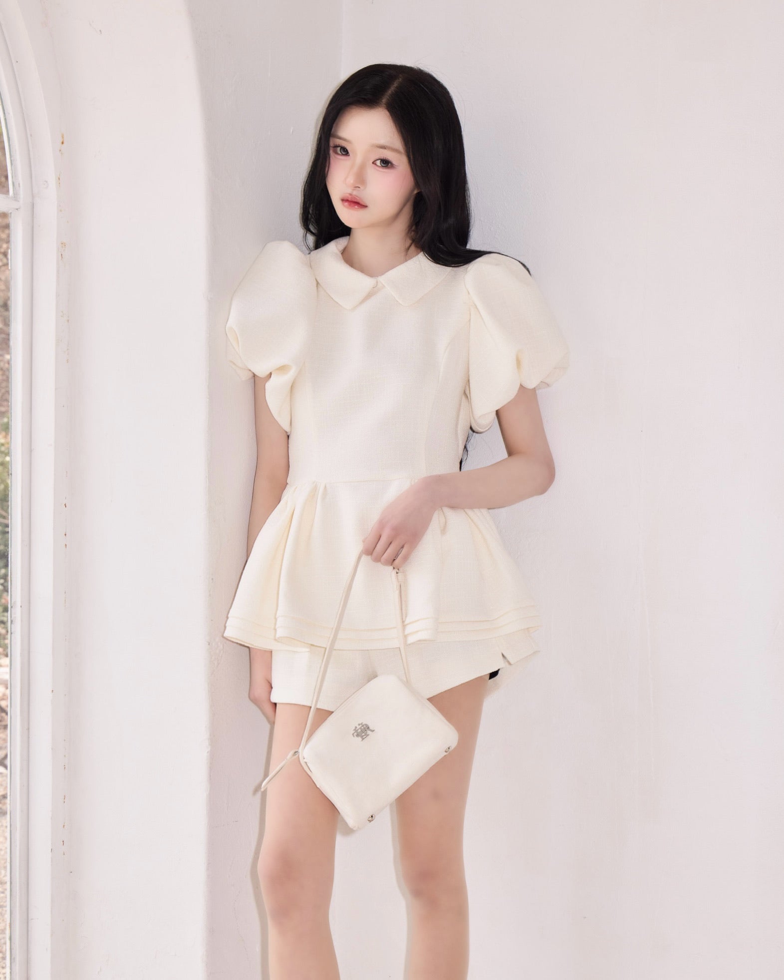 Daisy puff sleeve tweed tops