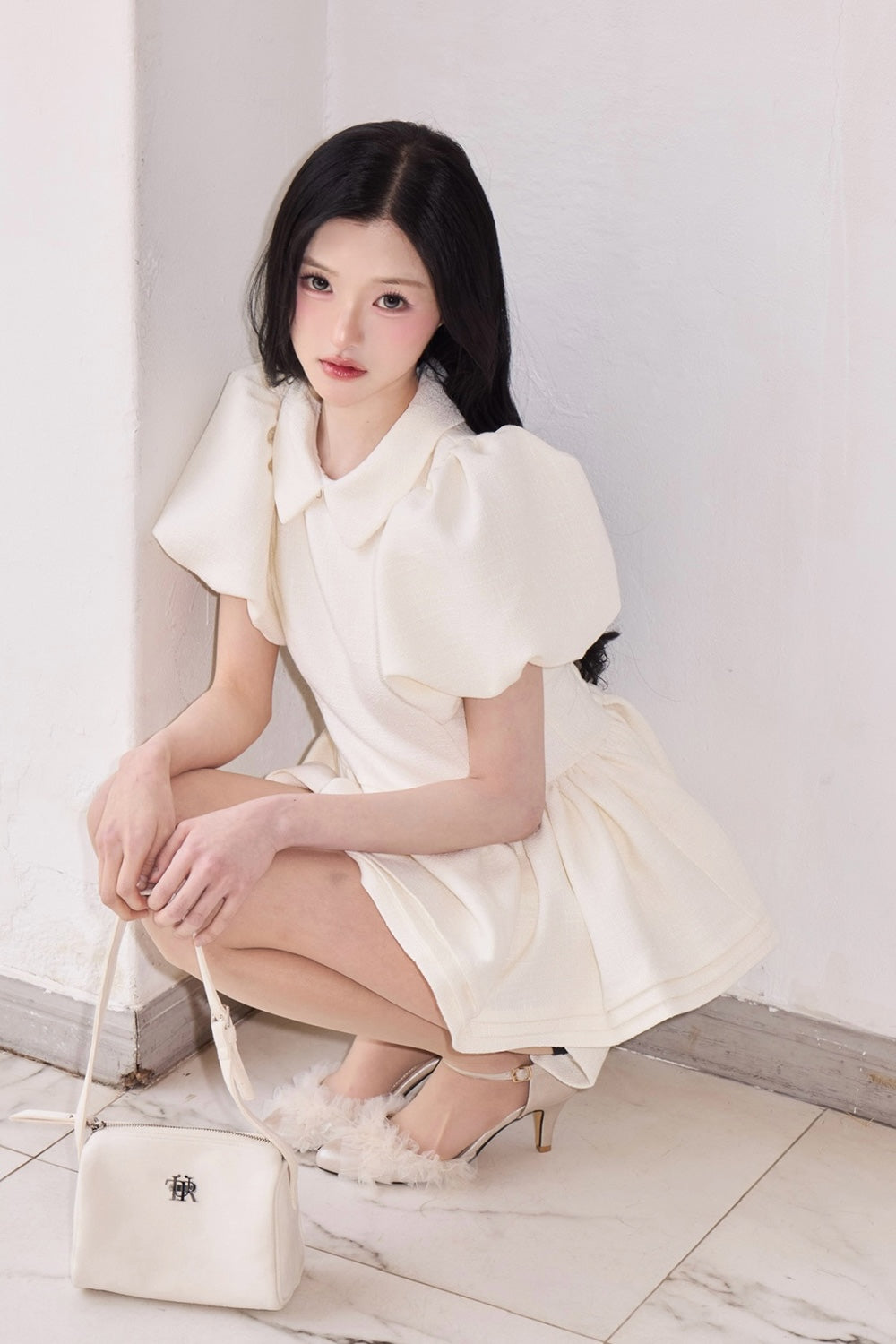 Treat Urself Daisy puff sleeve アイボリー Daisy puff sleeve tweed tops – Treat Ürself