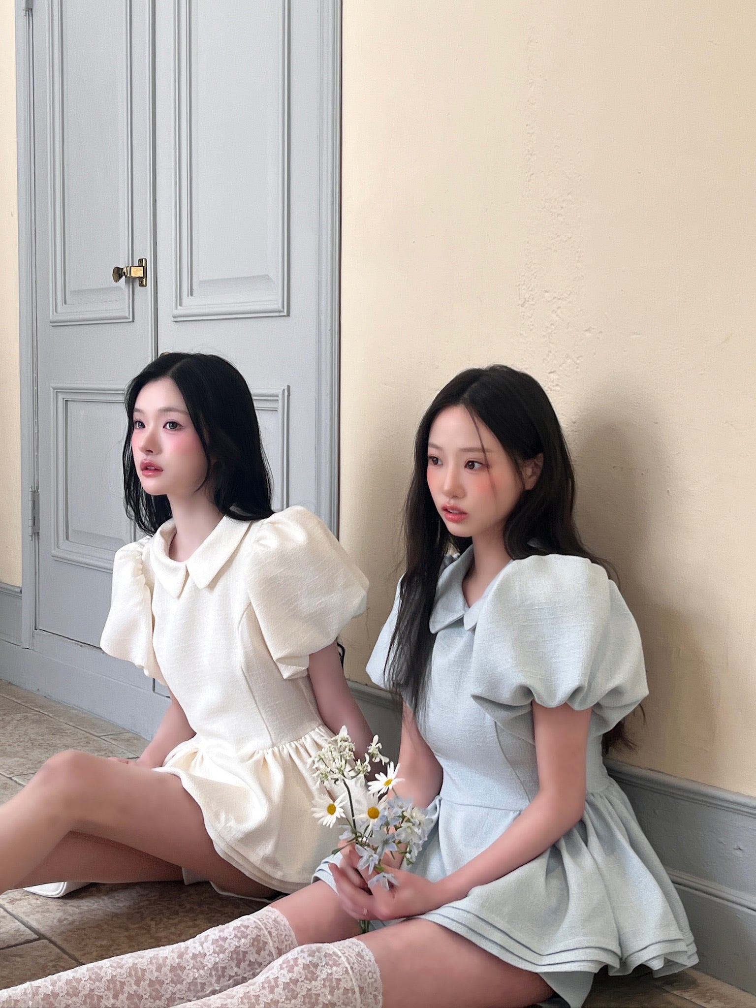 Daisy puff sleeve tweed tops