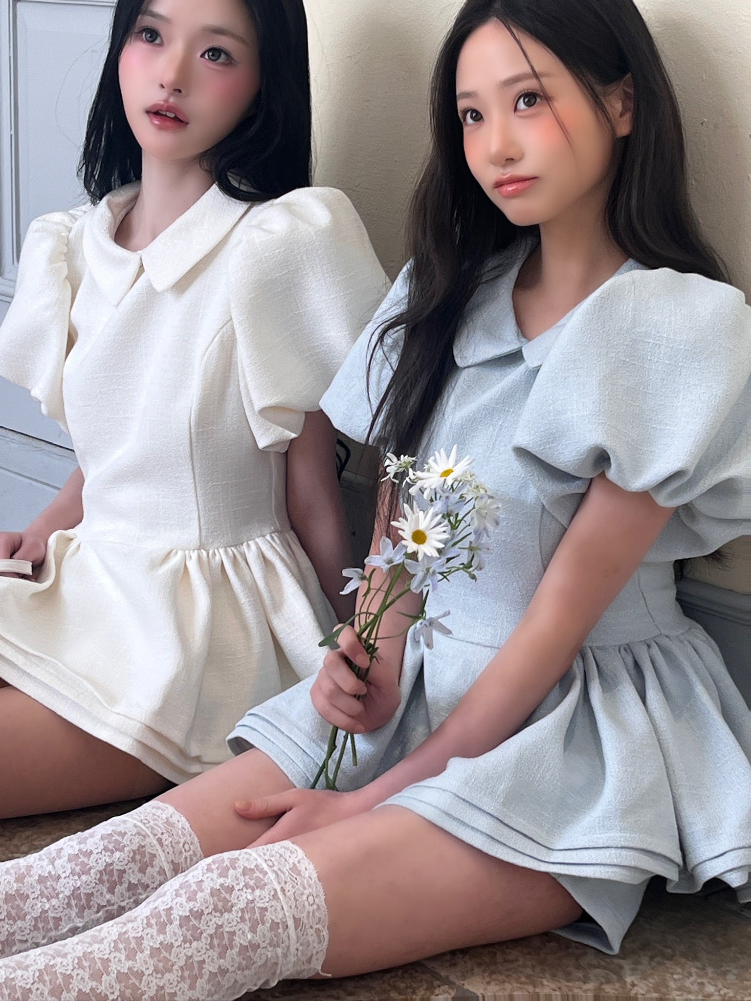 Daisy puff sleeve tweed tops