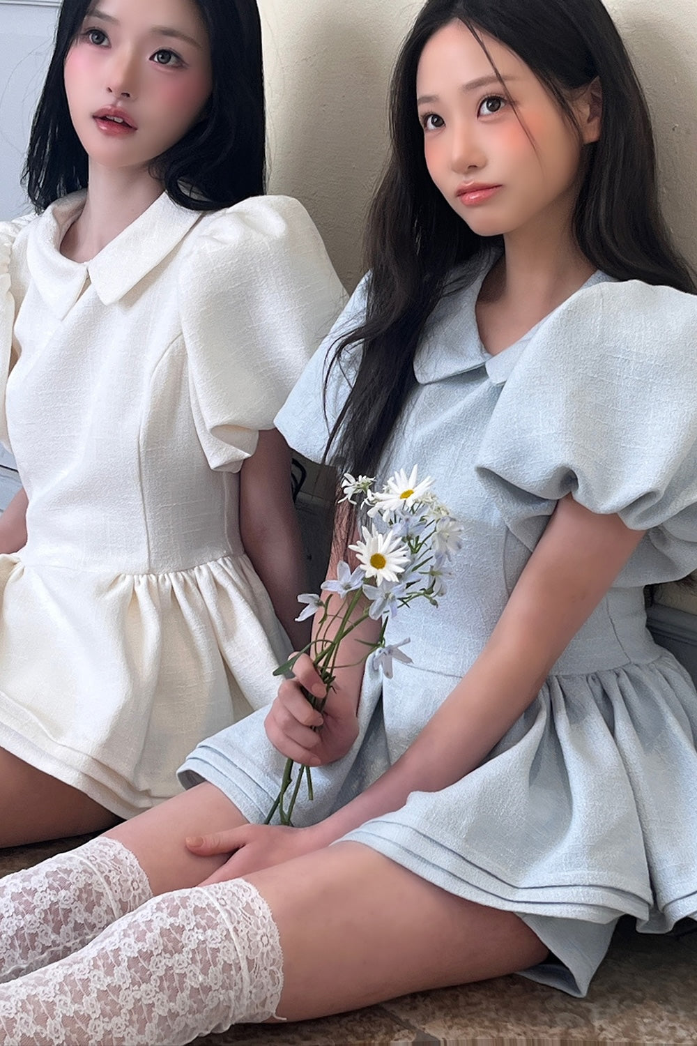 Daisy puff sleeve tweed tops