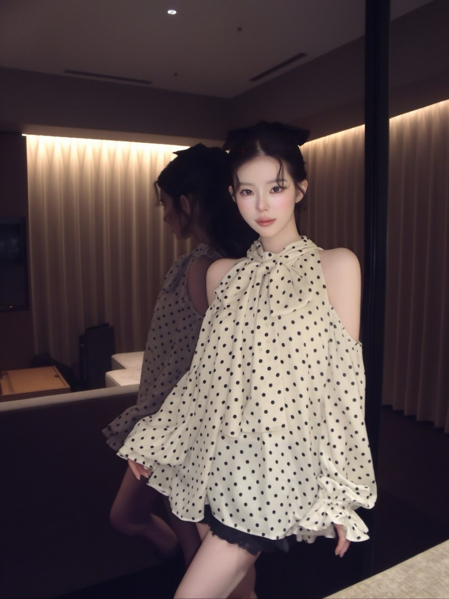 Sophie Dot Ribbon Tunic Blouse