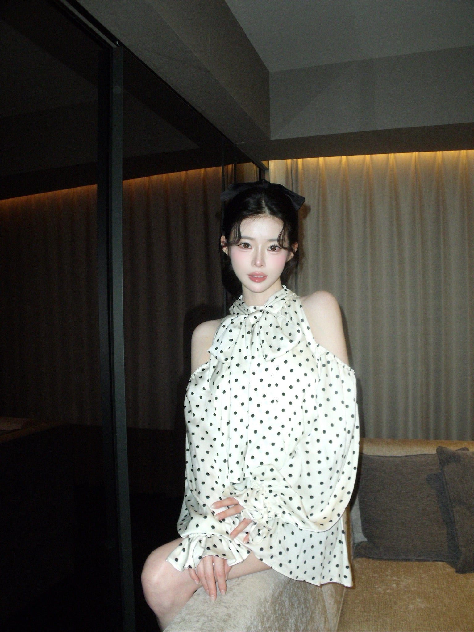 Sophie Dot Ribbon Tunic Blouse