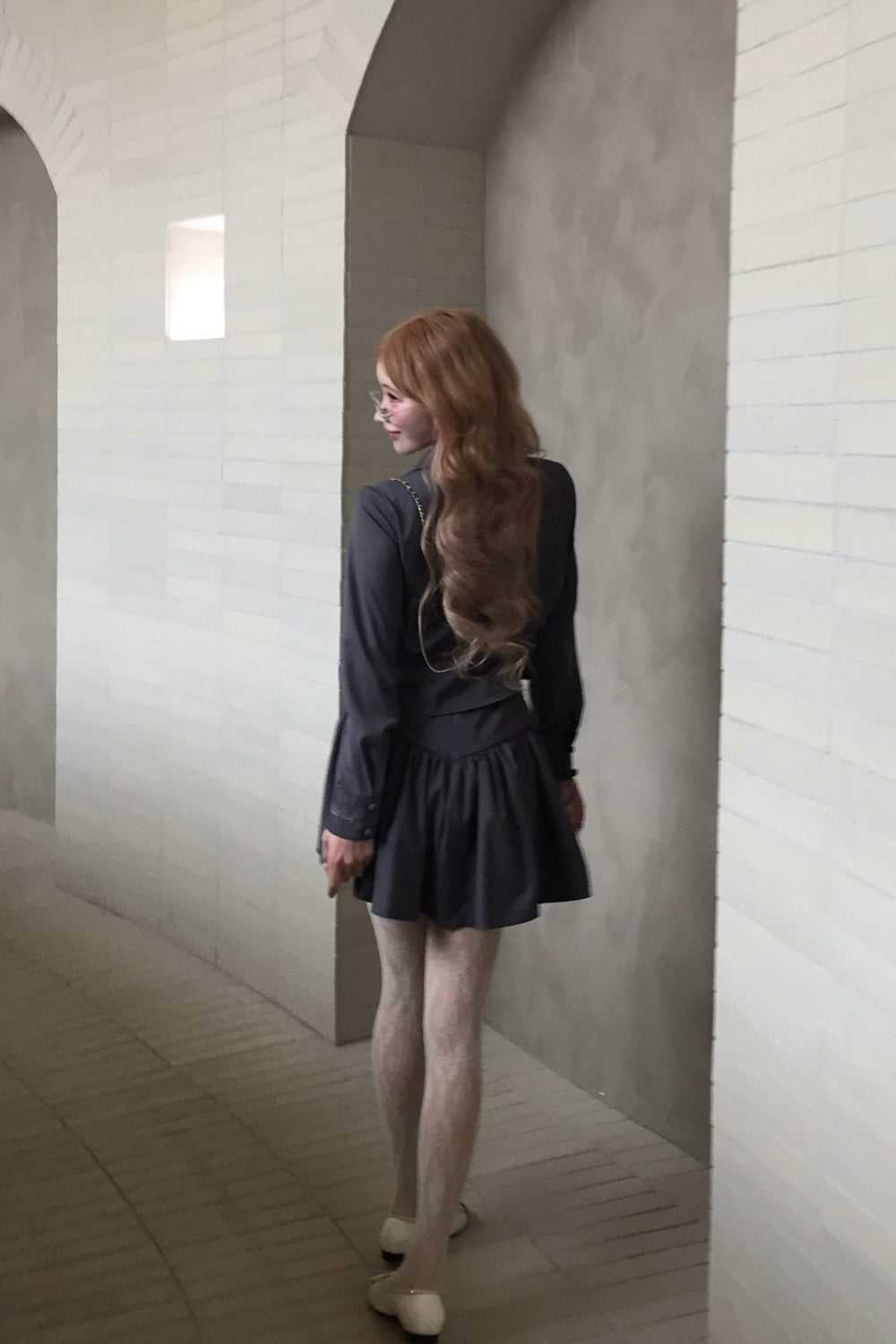 Gather flare mini skirt