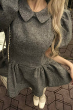 Daisy puff sleeve tweed tops