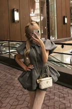 Daisy puff sleeve tweed tops