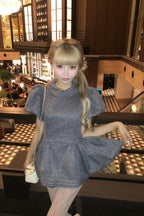 Daisy puff sleeve tweed tops