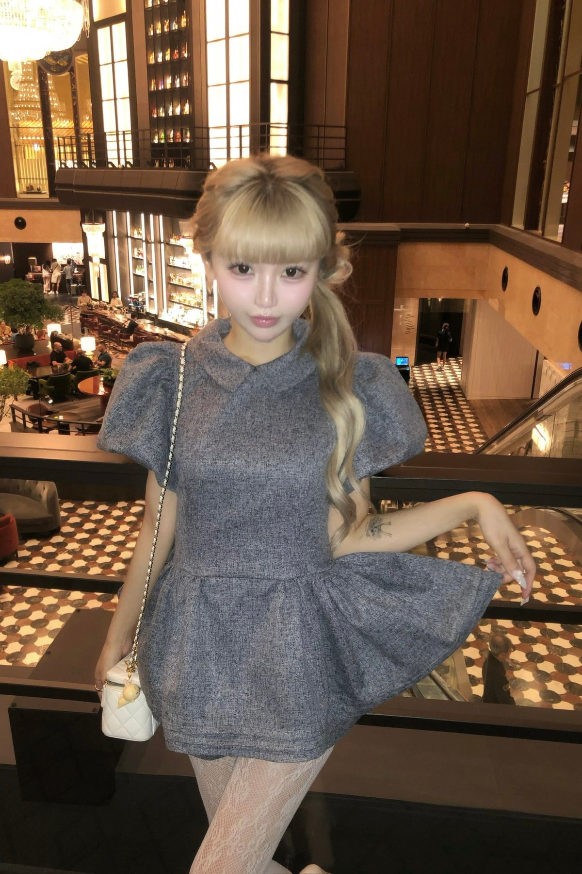 Daisy puff sleeve tweed tops
