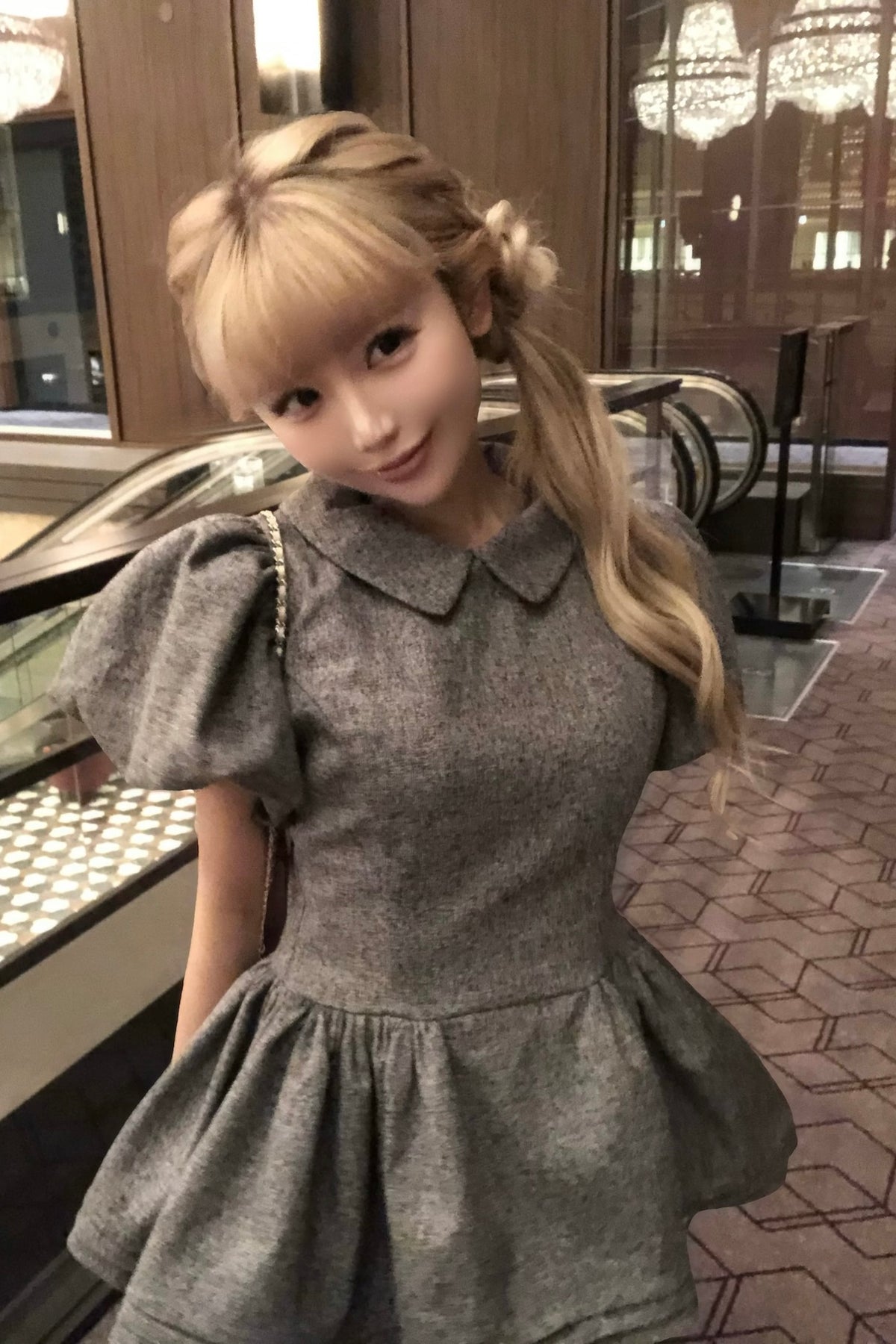 Daisy puff sleeve tweed tops