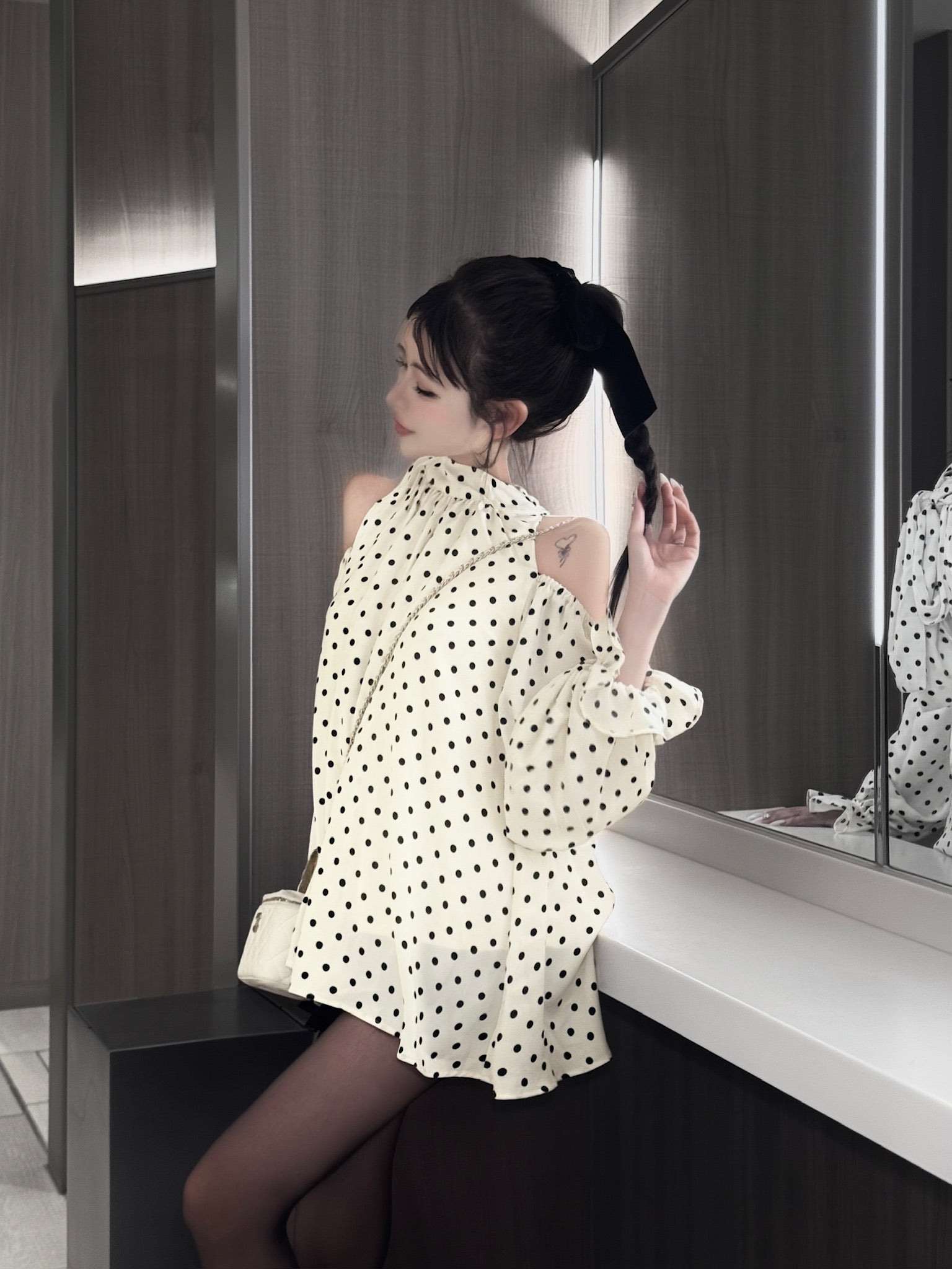 Sophie Dot Ribbon Tunic Blouse