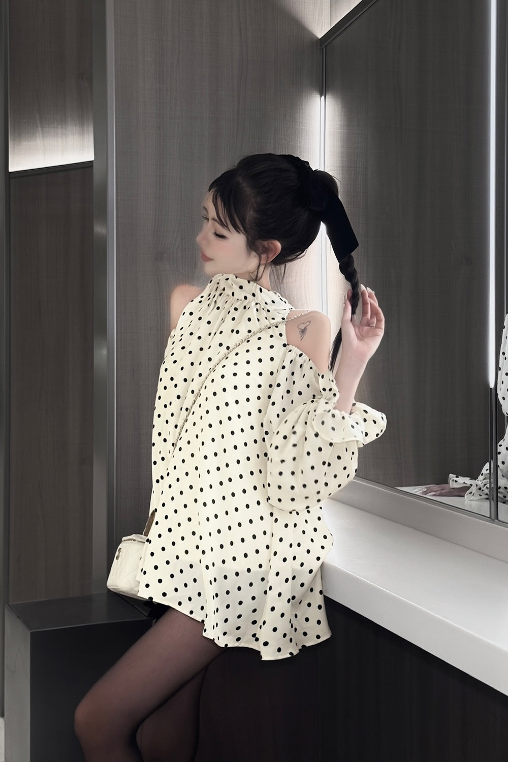 Sophie Dot Ribbon Tunic Blouse